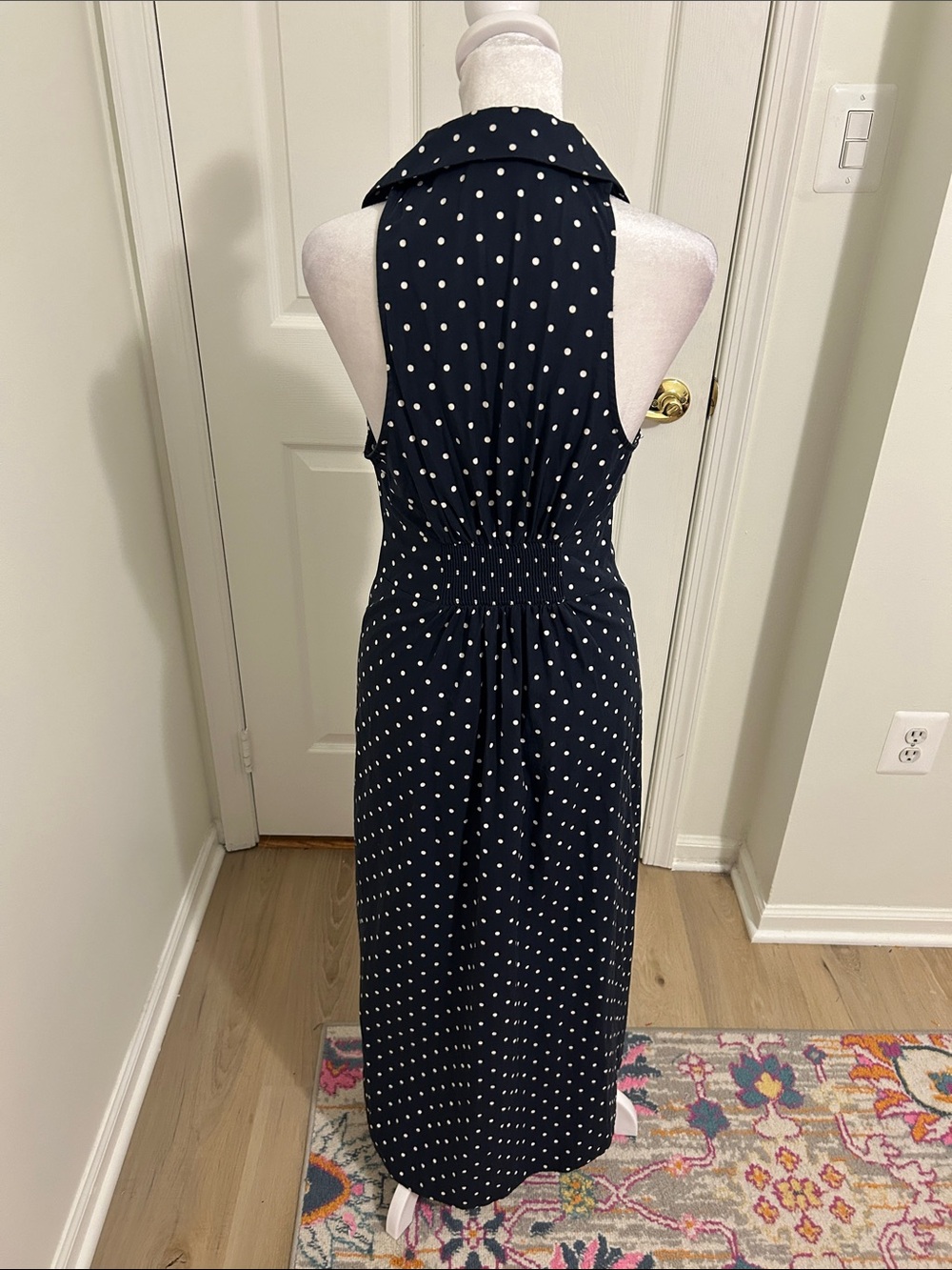 Anthropologie Maeve Halter Slim Midi Button Down Dress Polka Dot Blue Size XS - Picture 8 of 12